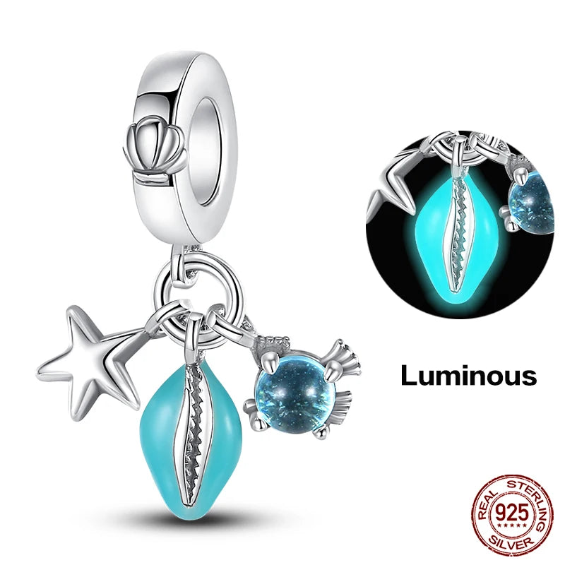 Charm Serie Océano en Plata 925 – Abalorios Tortuga, Cangrejo y Sirena para Pulsera Original Mujer