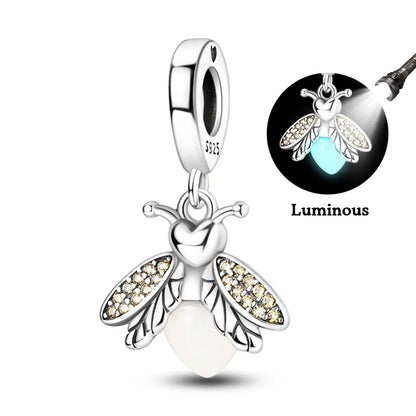 100% 925 Sterling Silver Creative Blue Luminous Firefly Charms Pendants Fit Qikaola 925 Original Bracelets DIY Birthday Jewelry