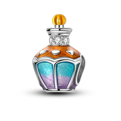 Charm Botella de Perfume en Plata 925 con Corona Rosa – Abalorio Romántico para Pulseras Tipo Qikaola, Regalo San Valentín