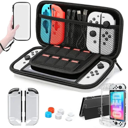 Estuche protector Nintendo Switch OLED – Kit completo con funda, mica, grips y accesorios