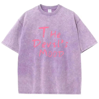 Camiseta Oversize Mujer Algodón Lavado | Estampado Letras The Devil’s Moon Casual Streetwear