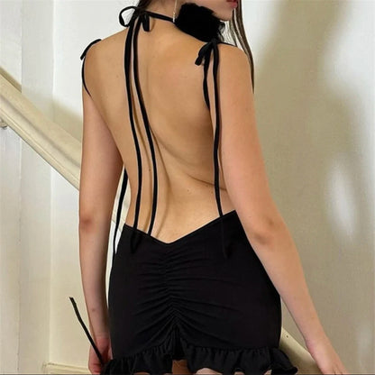 Vestido Corto Sexy Mujer 2024 | Estilo Y2K Ajustado con Espalda Abierta y Lazo