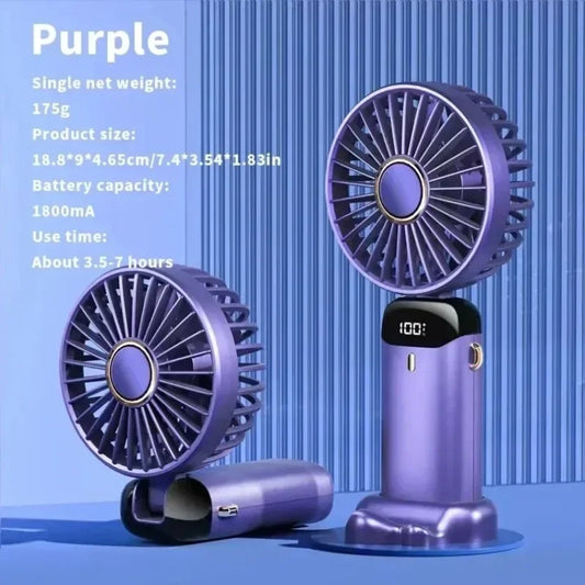 Ventilador portátil XIKCU 3000mAh – Mini USB recargable, plegable, 5 velocidades, LED, de mano, escritorio y cuello