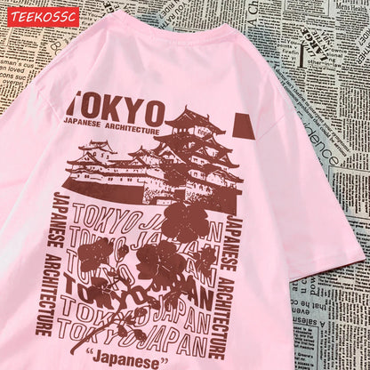 Camiseta Oversize Algodón | Estampado Japonés Sakura Tokyo Streetwear Verano