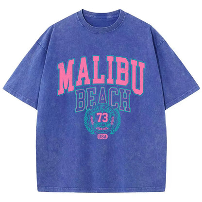 Camiseta Oversize Malibu Beach | T-Shirt Algodón Estampado Letras Estilo Lavado