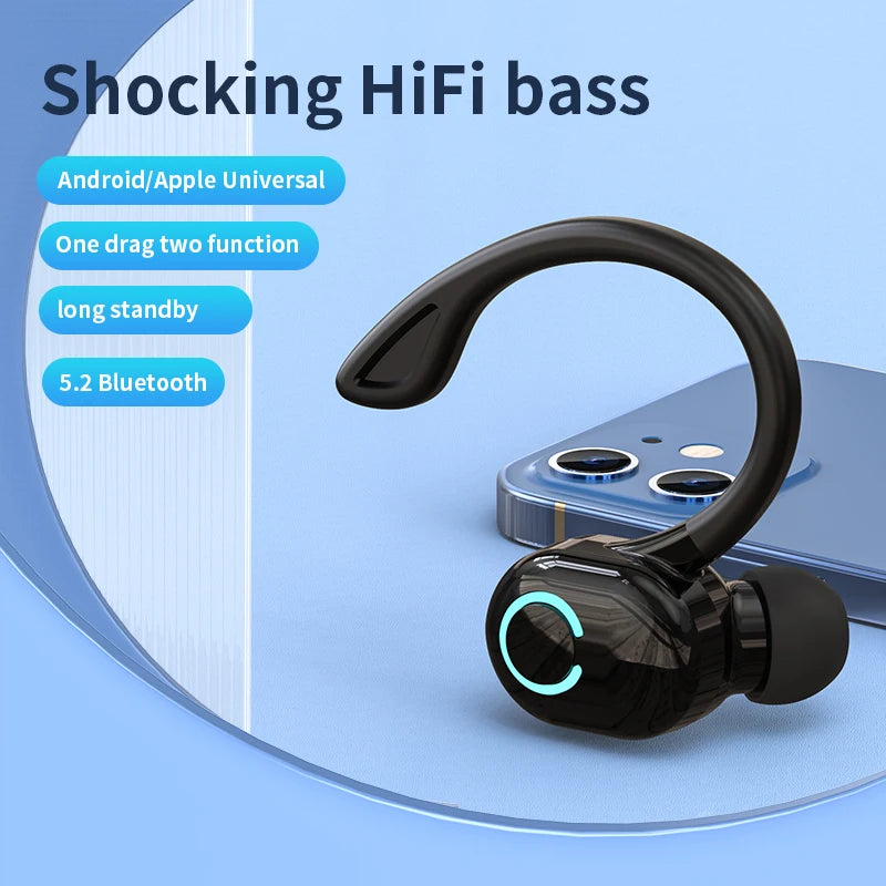 Bluetooth 5.2 Business Wireless Headphone Ear-Hook Mini HIFI Bass Noise Cancelling Earphone With Mic Earbuds Sport Game Headset