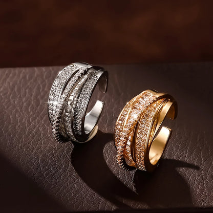 Anillo Estrella Multicapa con Circonia – Joyería de Cobre Chapada en Oro 18K para Mujer, Regalo Elegante