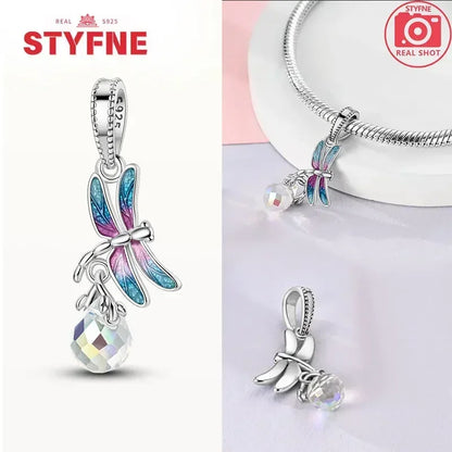 Charm Plata S925 Mariposa Libélula Flores con Gemas | Compatible Pulsera Pandora