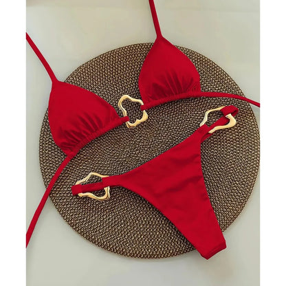 Bikini Sexy Mujer 2 Piezas | Traje de Baño Sólido con Lazos Ajustables