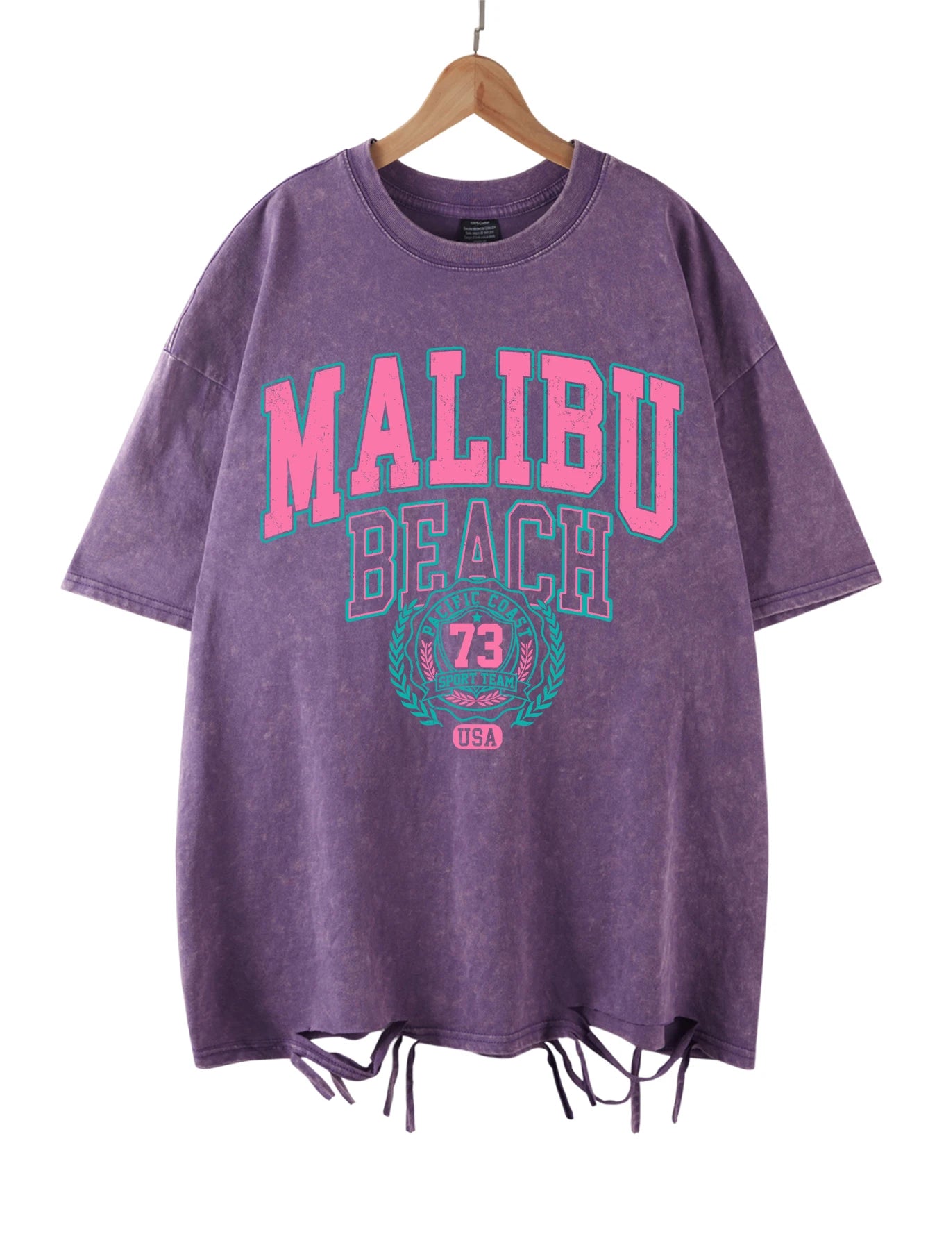 Camiseta Oversize Malibu Beach | T-Shirt Algodón Estampado Letras Estilo Lavado
