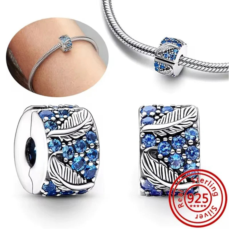 Charm Clip Plata 925 con Corazones, Corona y Concha | CZ Pavé Brillante | Compatible Pandora Original