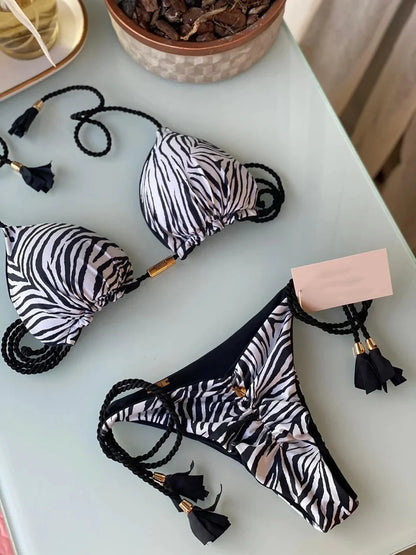 Bikini Mujer 2025 | Triángulo Multicolor Sin Espalda con Cordón