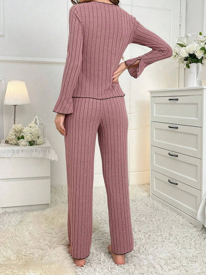 Pijama Mujer Otoño Invierno 2 Piezas | Conjunto Casual Cálido de Casa
