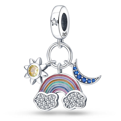 Charm cielo estrellado luna y estrella en plata 925 – Abalorio elegante para pulseras tipo Pandora, joyería DIY cósmica