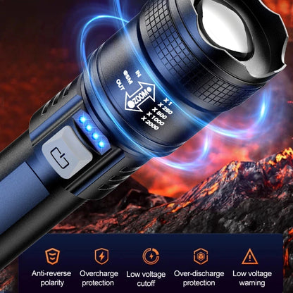 Linterna LED Táctica 2000LM Alta Potencia | USB Recargable, Zoom Ajustable, Emergencias y Camping