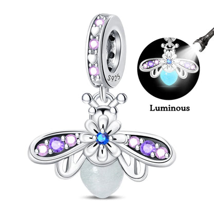 100% 925 Sterling Silver Creative Blue Luminous Firefly Charms Pendants Fit Qikaola 925 Original Bracelets DIY Birthday Jewelry