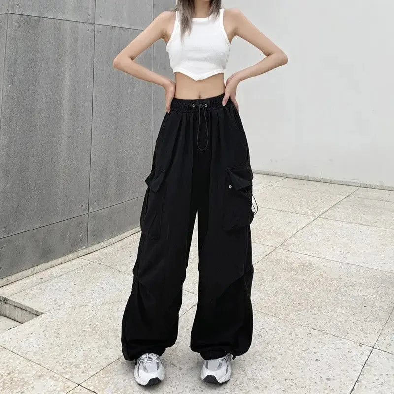 Pantalón Retro Americano Mujer | Pantalón Holgado de Pierna Recta con Puño Ajustado Estilo Streetwear Verano