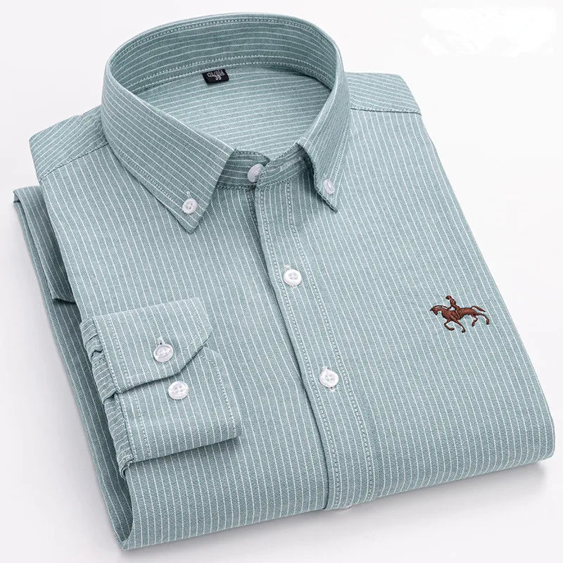 Camisa Hombre 2024 | Oxford de Algodón con Bordado de Caballo y Manga Larga Oversize