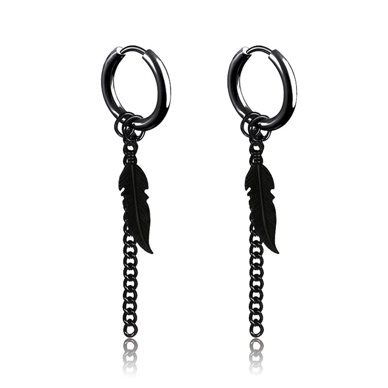 Aretes Punk de Acero Inoxidable Negro – 1 Par de Pendientes Unisex Estilo Hip Hop Vintage