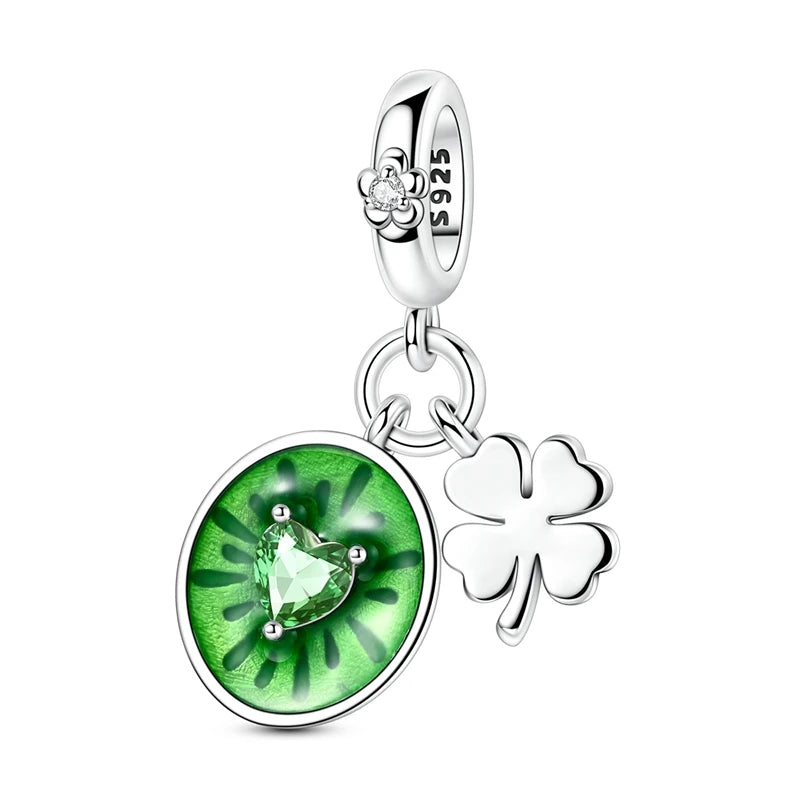 Charms de Plata 925 Frutas (Fresa, Cereza, Manzana y Aguacate) – Abalorios Coloridos para Pulseras Originales