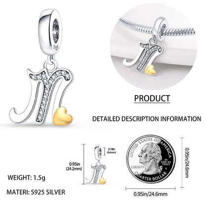 Charm letras alfabeto inglés de plata 925 – Colgante inicial A-Z para pulsera tipo Pandora, joyería DIY personalizada