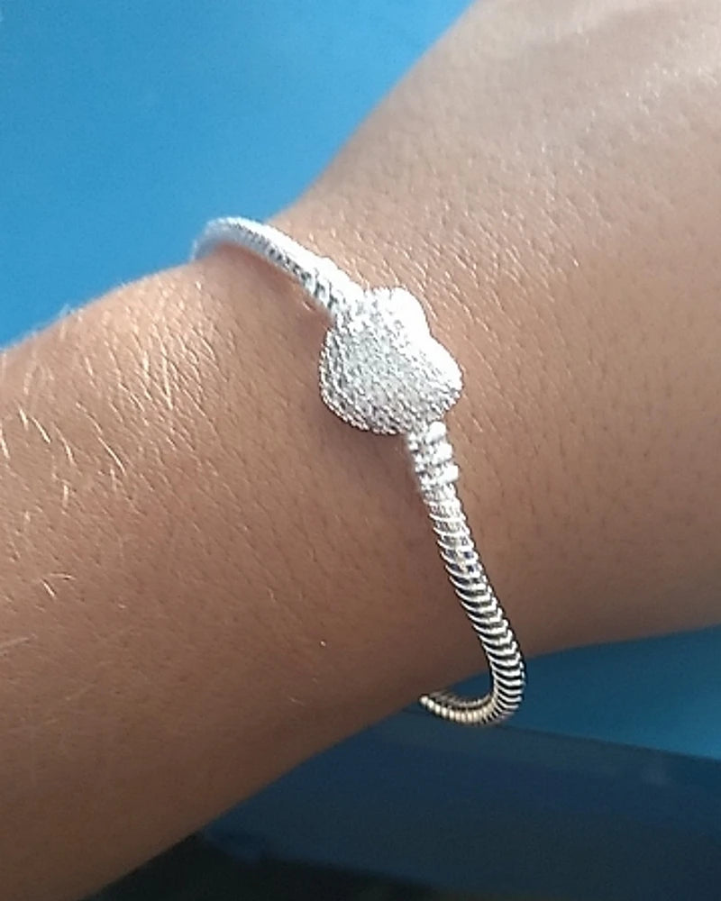 Pulsera corazón plata con circonias – Brazalete brillante de amor para mujer, joyería elegante compatible con charms