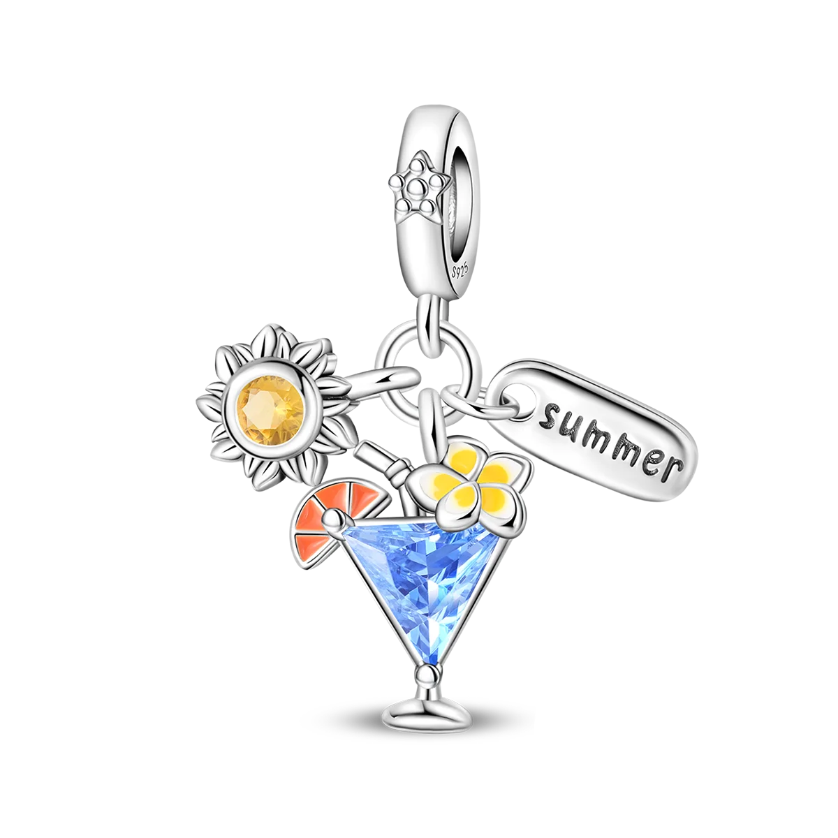Charm Clip Plata 925 con Corazones, Corona y Concha | CZ Pavé Brillante | Compatible Pandora Original