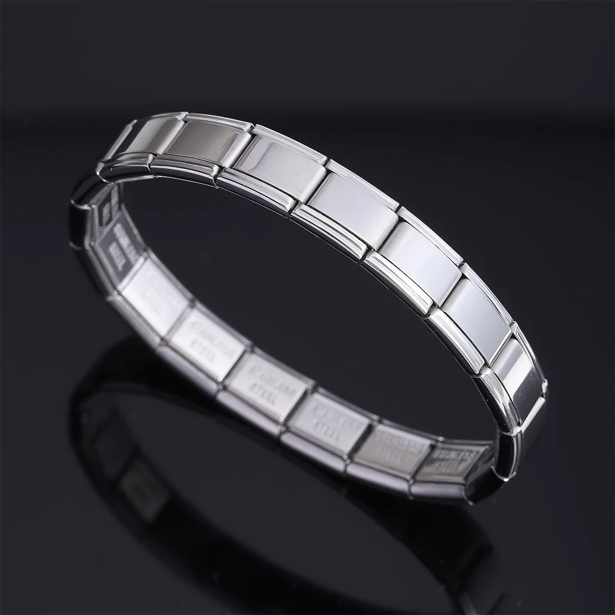 Pulsera Italiana Acero Inoxidable 18 Módulos - Diseño Unisex Cuadrado Hip Hop Ajustable