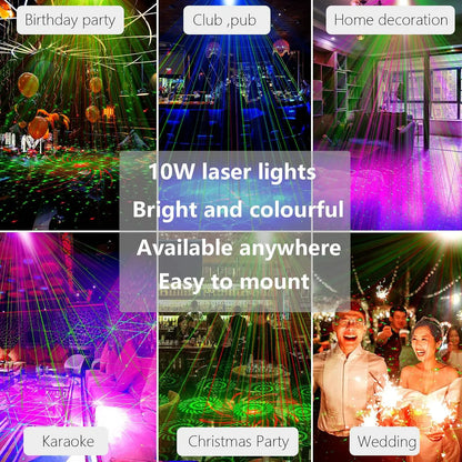 Luces de Fiesta DJ RGB Proyector Escenario Luz Estroboscópica con Control Remoto y Sonido Activado