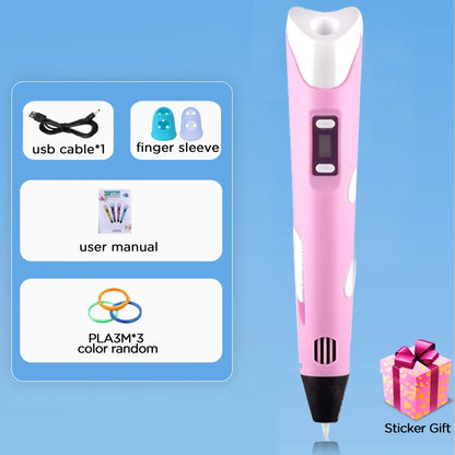 Kids 3D Printing Pen con Pantalla LCD y Stickers – Compatible con Filamento PLA, Seguro y Creativo, Regalo de Cumpleaños para Niños y Niñas