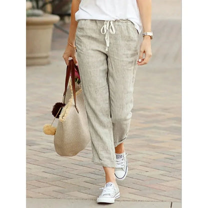 Pantalón Mujer Algodón Otoño | Pantalones Negros Y2K Cintura Elástica Cordón Casual Elegante