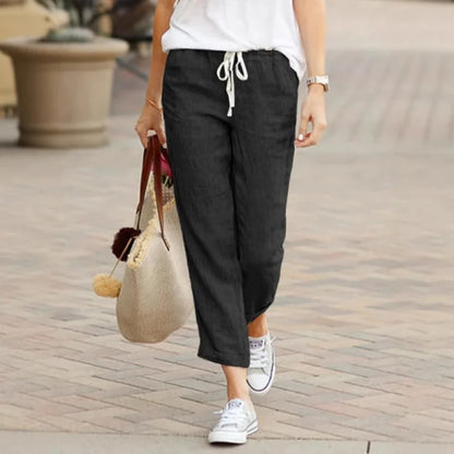 Elegant Solid Drawstring Straight Pants Fashion Women Y2K Pocket Loose Cotton Elastic Waist Baggy Pant Casual Sweatpant Trousers