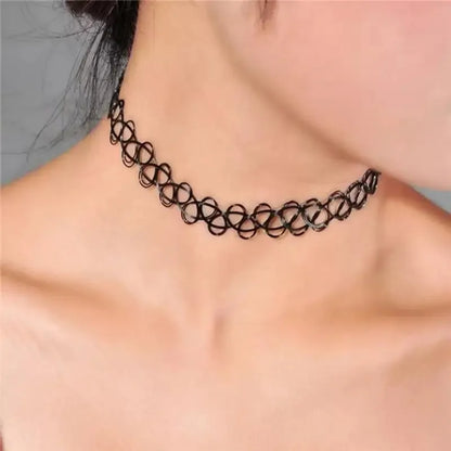 Collar Choker Gótico Negro Vintage – Gargantilla Trenzada Elástica para Mujer Estilo Punk y Moda Alternativa