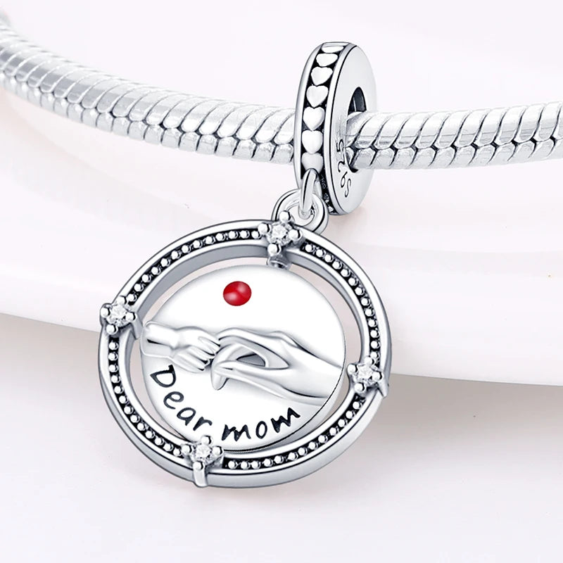 Charm Corazón Mamá e Hija en Plata 925 – Colgante Clásico para Pulseras Tipo Pandora, Regalo Día de la Madre