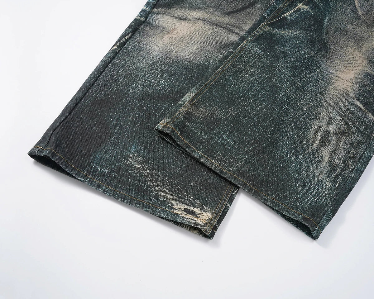 Jeans Vintage con Estampado 3D de Cadenas – Pantalones Baggy Unisex Harajuku Rectos Oversize Cargo Denim Lavado