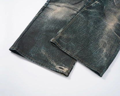 Jeans Vintage con Estampado 3D de Cadenas – Pantalones Baggy Unisex Harajuku Rectos Oversize Cargo Denim Lavado