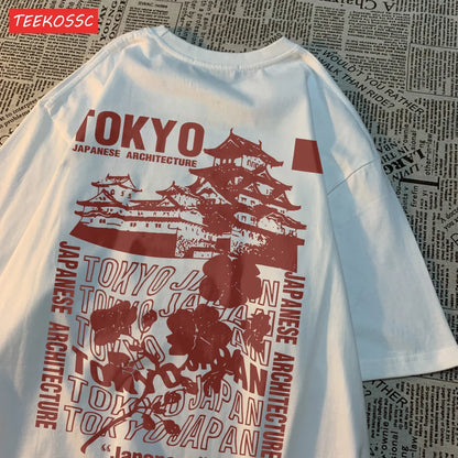 Camiseta Oversize Algodón | Estampado Japonés Sakura Tokyo Streetwear Verano