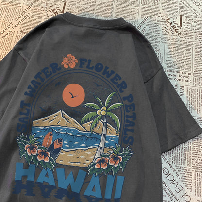 Camiseta Hawaiana Oversize Hombre Mujer | T-shirt Unisex Algodón Estilo Hip Hop Casual con Flores Tropicales Pareja