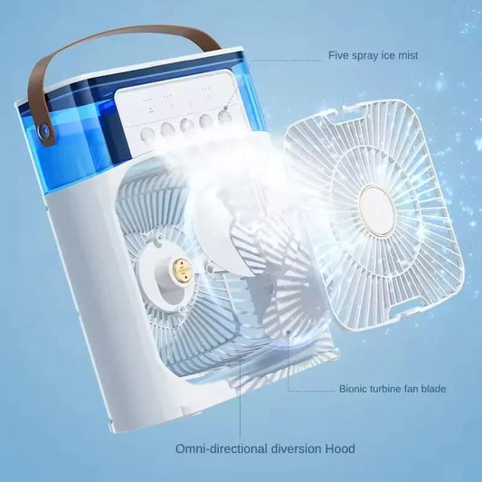 3 en 1 Mini Aire Acondicionado Portátil ❄️ Ventilador + Humidificador + Luz Nocturna | Enfriador de Escritorio USB Recargable