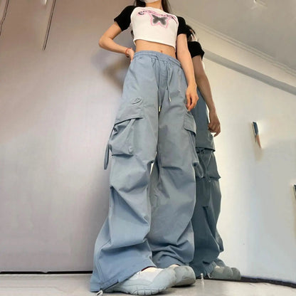 Pantalones Cargo Vintage Mujer | Sweatpants Oversize Cintura Elástica Pierna Ancha Streetwear