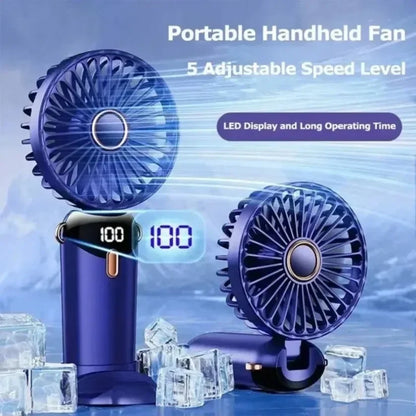 Ventilador portátil XIKCU 3000mAh – Mini USB recargable, plegable, 5 velocidades, LED, de mano, escritorio y cuello