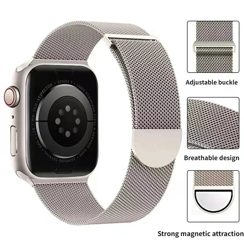 Correa Milanese para Apple Watch Ultra/SE/Series 9/8/7/6/5/3 – Pulsera Magnética de Acero Inoxidable 49mm 45mm 44mm 41mm 40mm 38mm