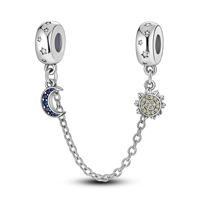 Charm Safety Chain Plata Plateada – Gato Rosa, Luna y Estrella para Pulsera o Collar DIY