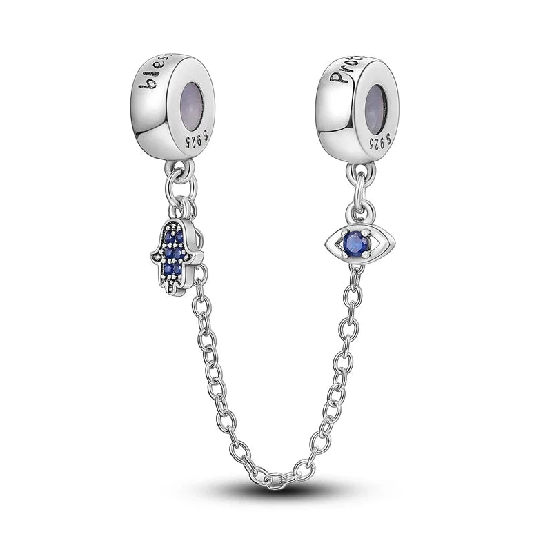 Charm de seguridad en plata 925 – Serie copo de nieve, luna, estrella, corazón y moño para pulseras tipo Pandora