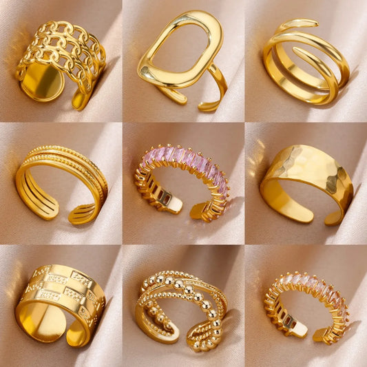 Anillos Clásicos de Acero Inoxidable 316L para Mujer - Color Dorado de Lujo Antialérgico y Duradero