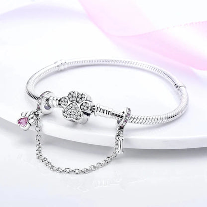 Charm Safety Chain Plata Plateada – Gato Rosa, Luna y Estrella para Pulsera o Collar DIY