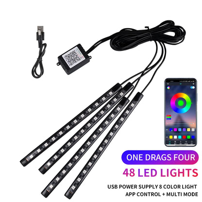 Kit de Luces LED Neón RGB para Interior de Coche | Tiras Decorativas con Control Remoto, App y Modo Música