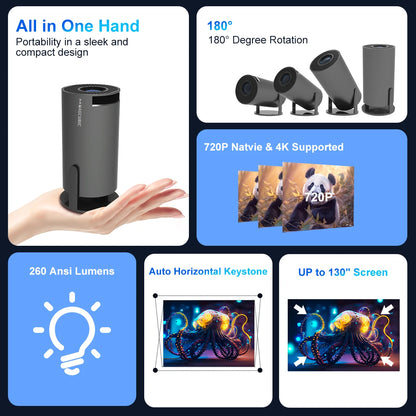 Magcubic HY300 Pro – Mini Proyector Android 11 4K Soporte 720P, 260 ANSI, Dual WiFi6, BT5.0, Portátil 180° Rotación