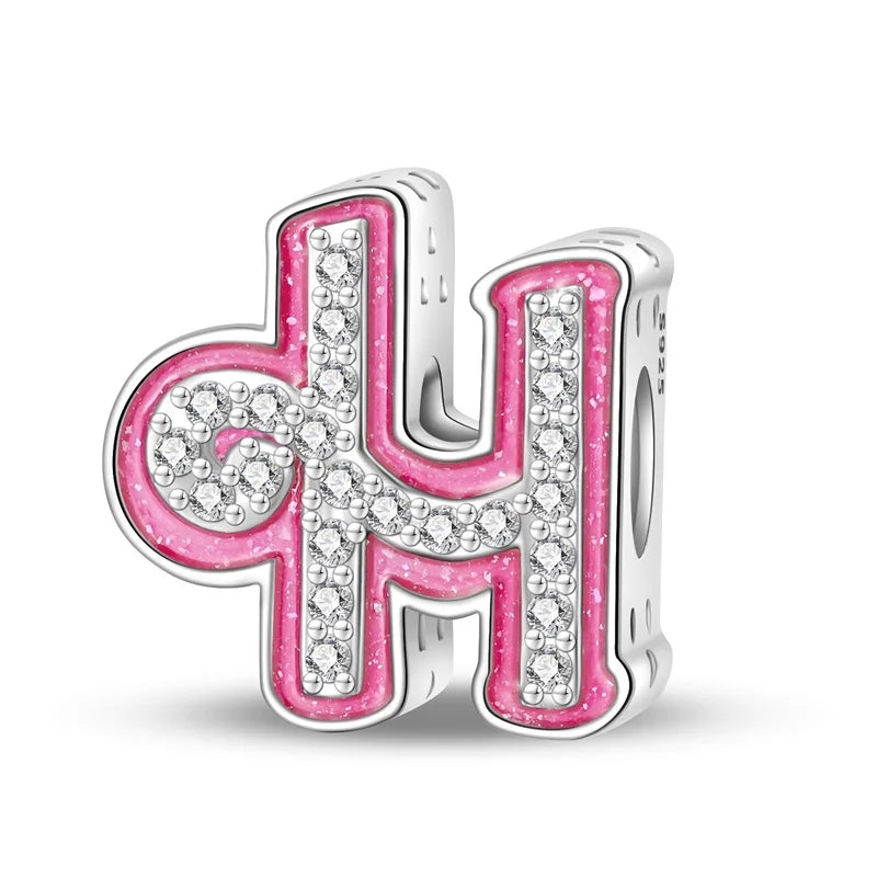 Charm letra alfabeto A-Z con circonias rosas en plata 925 – Abalorio elegante para pulseras tipo Pandora, joyería DIY personalizada