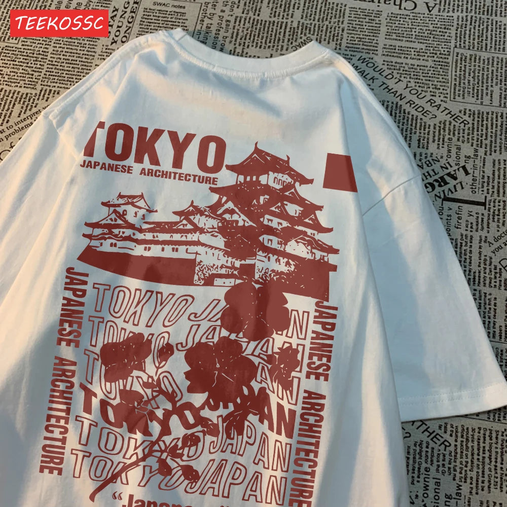 Camiseta Oversize Algodón | Estampado Japonés Sakura Tokyo Streetwear Verano